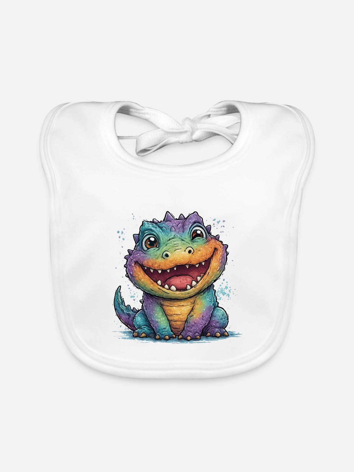 Rainbow Krokodil - Baby Bio-Lätzchen - Weiß - Vorne