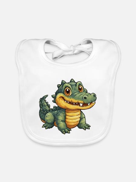 Fröhlicher Krokodil Alligator - Baby Bio-Lätzchen - Weiß - Vorne