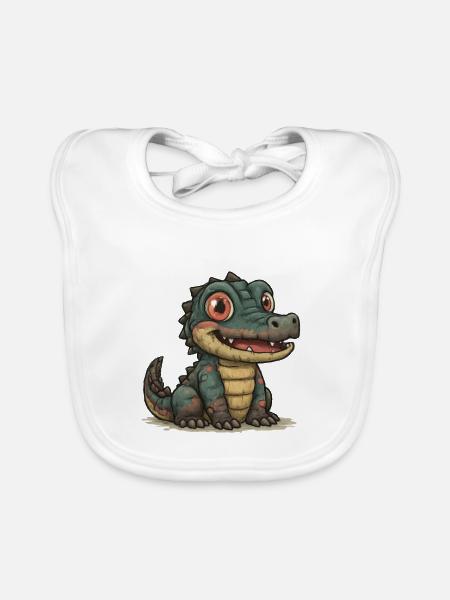 Krokodil-Dino für Kinderkollektion - Baby Bio-Lätzchen - Weiß - Vorne