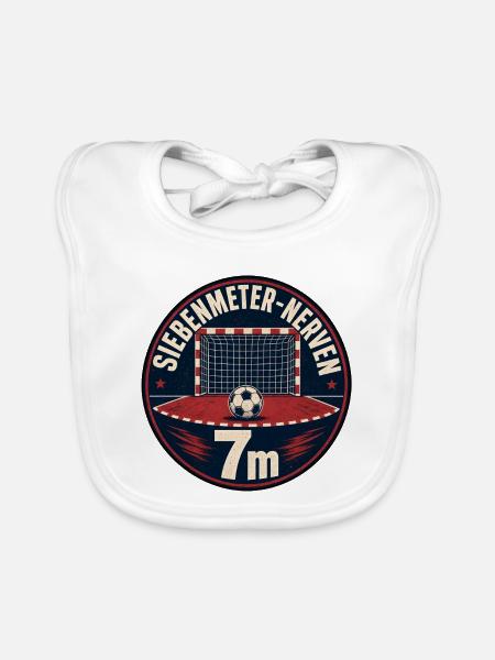 Siebenmeter Nerven Handball Vintage Badge Shirt - Baby Bio-Lätzchen - Weiß - Vorne