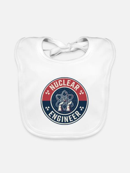 Vintage Nuclear Engineer Atom Kühlturm-Abzeichen - Baby Bio-Lätzchen - Weiß - Vorne