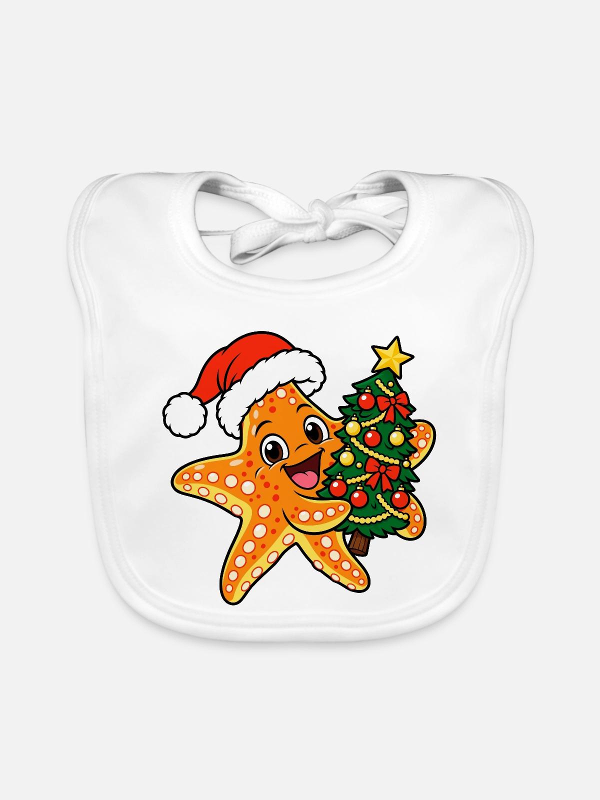 Weihnachts Seestern - Baby Bio-Lätzchen - Weiß - Vorne