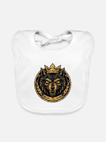 Geometrisches Kronenwolf-Emblem - Baby Bio-Lätzchen - Weiß - Vorne
