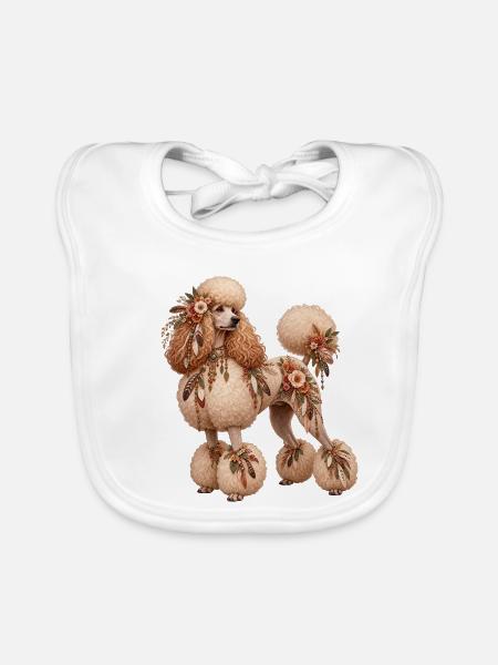 Pudel – Romantischer Blumenstil - Baby Bio-Lätzchen - Weiß - Vorne