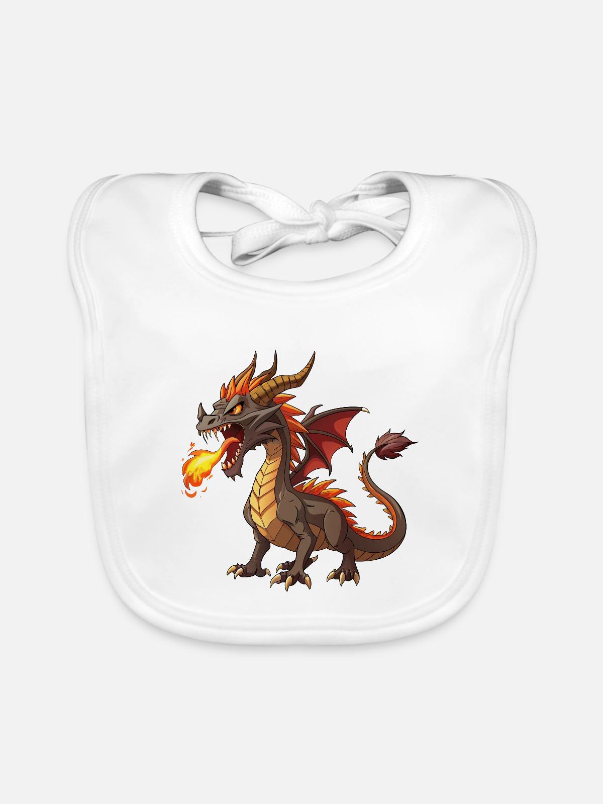 Feuerspeiender Drache - Baby Bio-Lätzchen - Weiß - Vorne