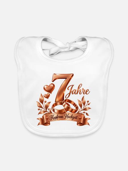 7.Hochzeitstag , Kupferne Hochzeit , 7 Jahre - Baby Bio-Lätzchen - Weiß - Vorne