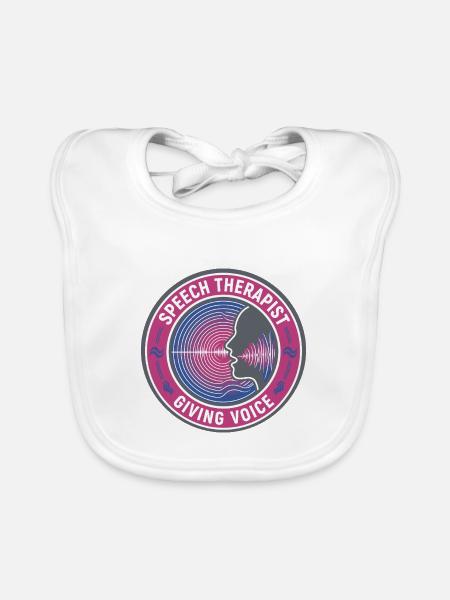 Sprachtherapeutin gibt Stimmwellen-Abzeichen-Geschenk - Baby Bio-Lätzchen - Weiß - Vorne