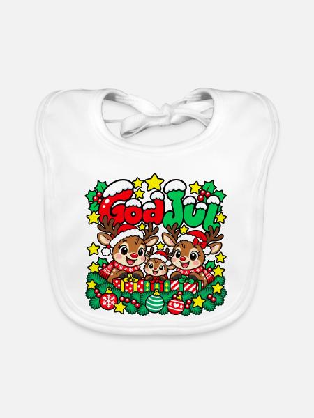 Frohe Weihnachten Rentierfamilie - Baby Bio-Lätzchen - Weiß - Vorne