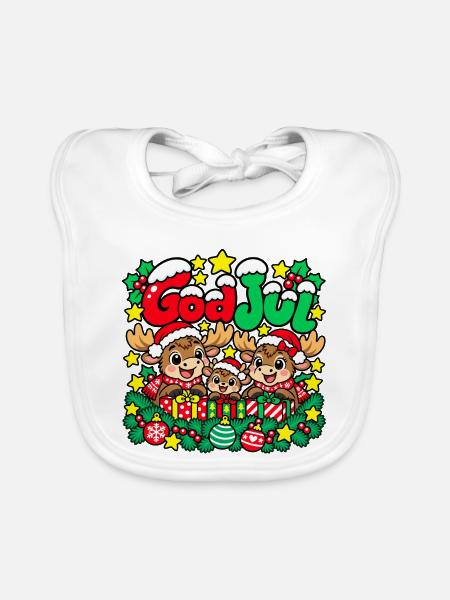 Frohe Weihnachten Elchfamilie - Baby Bio-Lätzchen - Weiß - Vorne