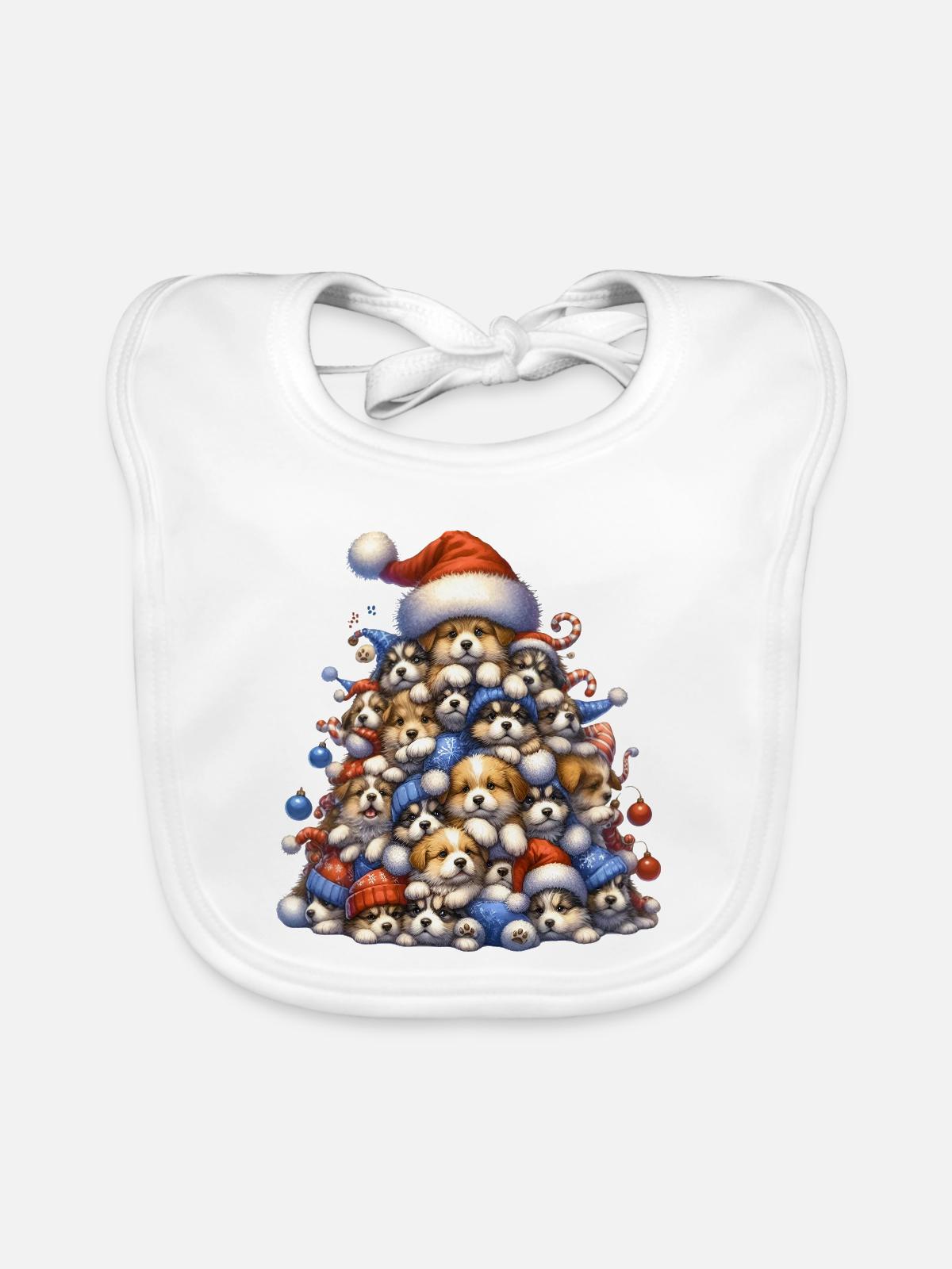 🎁 Weihnachtswelpenbaum - Baby Bio-Lätzchen - Weiß - Vorne