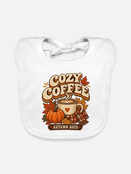 Cozy Coffee Autumn Days T-Shirt Retro Gemütlich - Baby Bio-Lätzchen - Weiß - Vorne