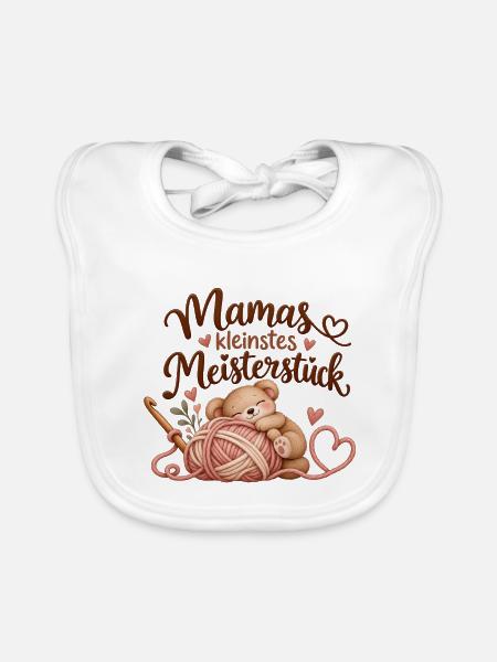 Mamas kleinstes Meisterstück – Baby Geschenk - Baby Bio-Lätzchen - Weiß - Vorne