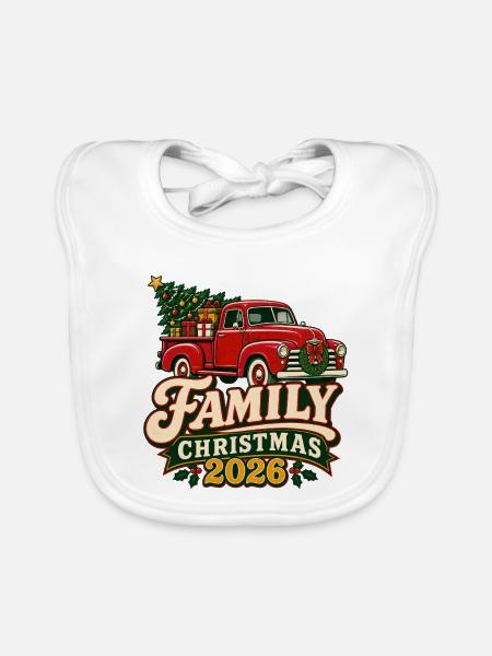 Familien-Weihnachts-2026 Vintage-Truck - Baby Bio-Lätzchen - Weiß - Vorne