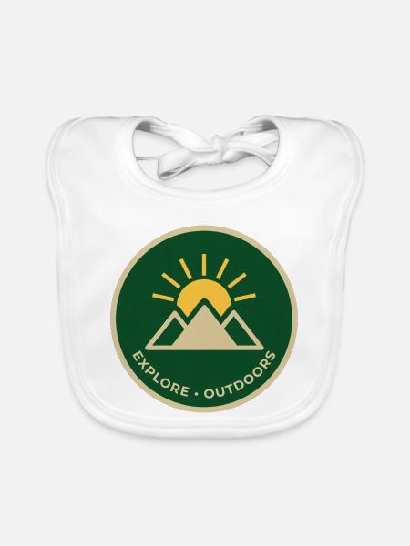 Entdecken Sie das Outdoor-Mountain Sunrise Abzeichen - Baby Bio-Lätzchen - Weiß - Vorne