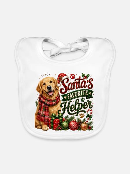 🎁 Weihnachts-Golden Retriever - Baby Bio-Lätzchen - Weiß - Vorne