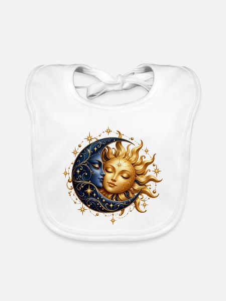 Himmlischer Mond und Sonne - Baby Bio-Lätzchen - Weiß - Vorne