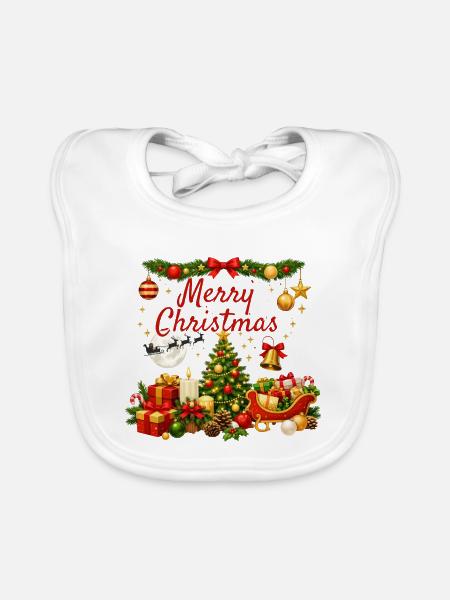 Helles und traditionelles Weihnachten - Baby Bio-Lätzchen - Weiß - Vorne