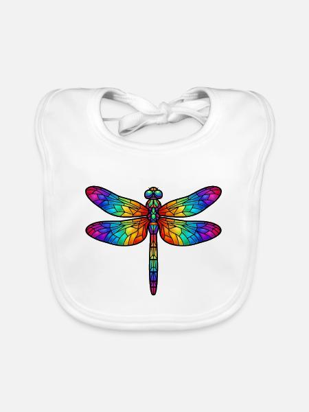 Formulierung: Buntglas Regenbogen Insekt Kunst T-Shirt - Baby Bio-Lätzchen - Weiß - Vorne