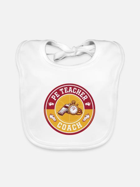 Vintage Sportlehrer-Trainerpfeife-Stoppuhr-Abzeichen - Baby Bio-Lätzchen - Weiß - Vorne