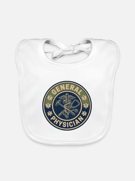Vintage-Abzeichen des Allgemeinarztes mit dem Stab von Asclepius - Baby Bio-Lätzchen - Weiß - Vorne