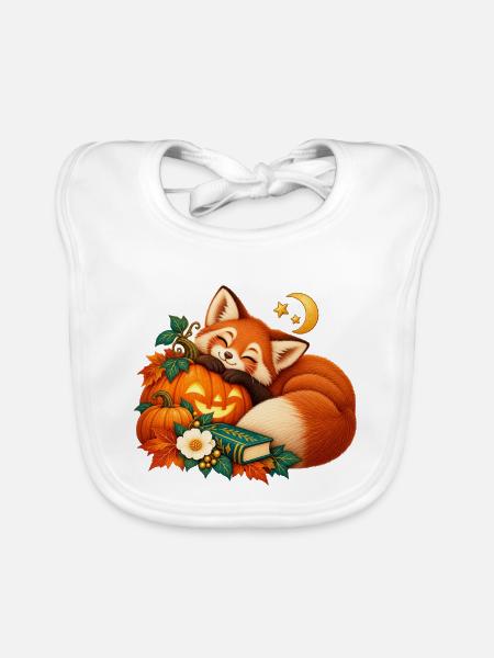 Glücklicher Fuchs zwischen Kürbissen und Sternen - Baby Bio-Lätzchen - Weiß - Vorne