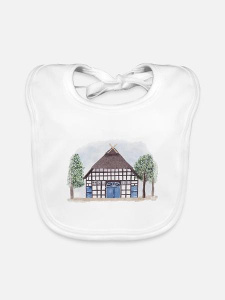 Fachwerkhaus im Aquarellstil  - Baby Bio-Lätzchen - Weiß - Vorne