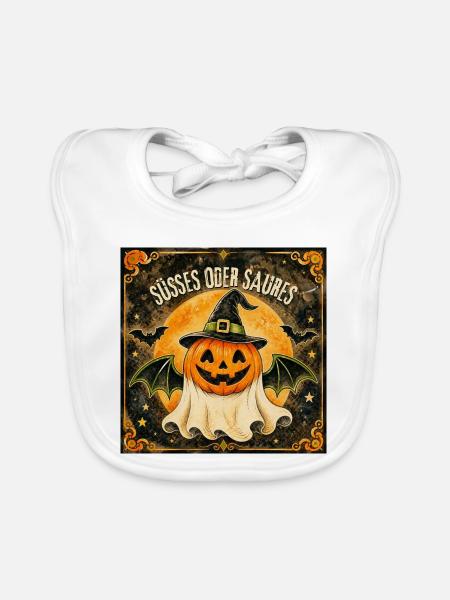 Süßes oder Saures Halloween-Kürbis - Baby Bio-Lätzchen - Weiß - Vorne