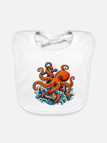 Oktopus, der einen verwitterten Anker hält - Baby Bio-Lätzchen - Weiß - Vorne