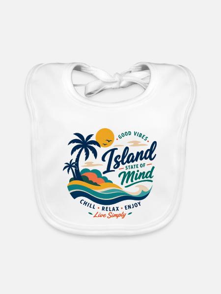 Island Mind – Gute Vibes Insel - Baby Bio-Lätzchen - Weiß - Vorne