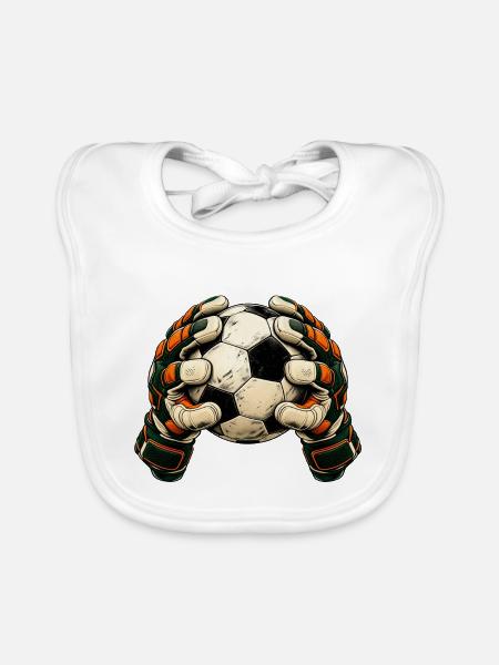 Torwart Geschenk - Fußball und Handschuhe - Baby Bio-Lätzchen - Weiß - Vorne
