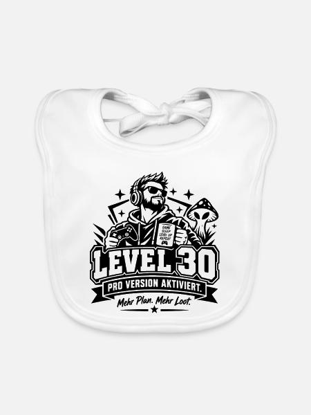 30. Geburtstag: Level 30 Gamer-Geschenk mit Humor! - Baby Bio-Lätzchen - Weiß - Vorne