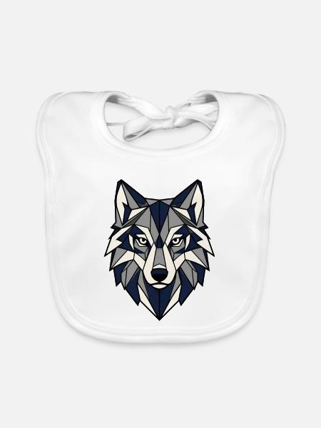 Geometrischer Wolf Kopf Dreiecke Vektor Shirt - Baby Bio-Lätzchen - Weiß - Vorne