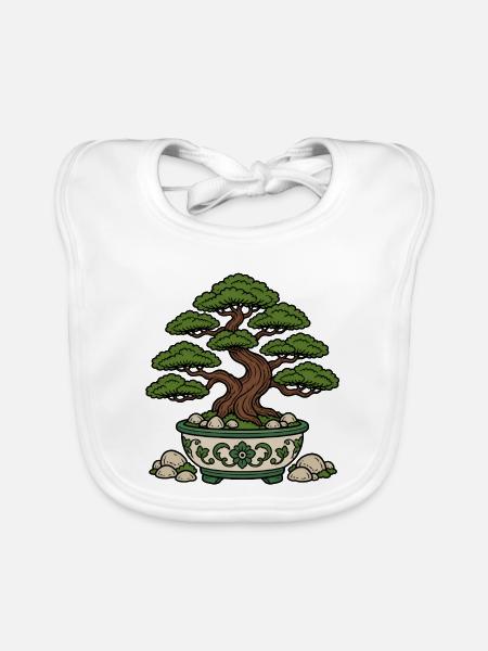 Bonsai Baum Schale Steine Zen Natur Vektor Shirt - Baby Bio-Lätzchen - Weiß - Vorne