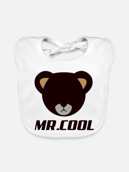 Bärenkopf Logo MR Lodol - Baby Bio-Lätzchen - Weiß - Vorne