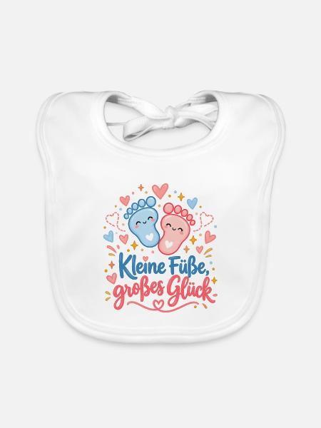 Kleine Füße, großes Glück - Baby Bio-Lätzchen - Weiß