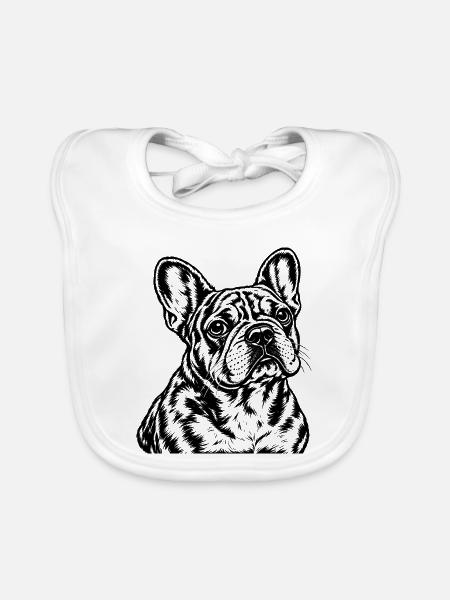 Französische Bulldogge – Schwarz Weiß Porträt - Baby Bio-Lätzchen - Weiß - Vorne