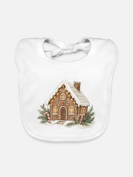 Klassisches Aquarell-Lebkuchenhaus - Baby Bio-Lätzchen - Weiß - Vorne