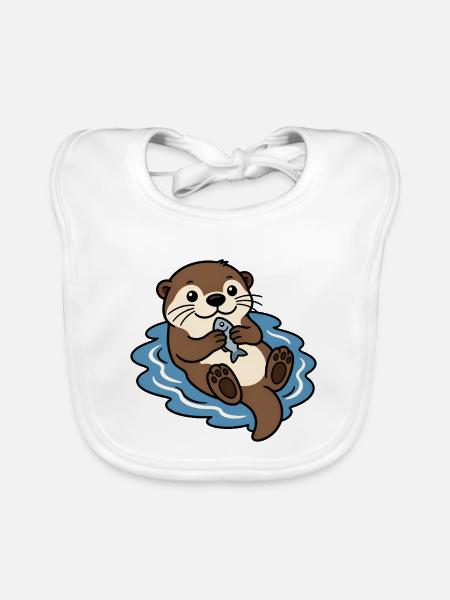 Otter Fisch Wasser Niedlich Tier Vektor Shirt - Baby Bio-Lätzchen - Weiß - Vorne