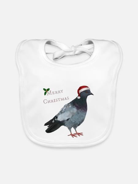 Merry Christmas Taube - Mit Weihnachtsmütze - Baby Bio-Lätzchen - Weiß - Vorne