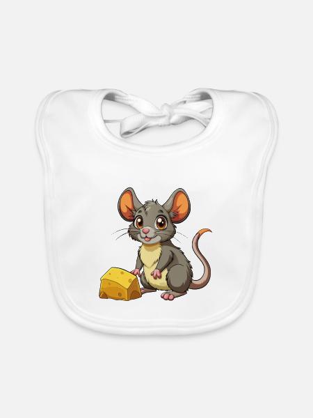 Baby Maus mit Käse - Baby Bio-Lätzchen - Weiß - Vorne
