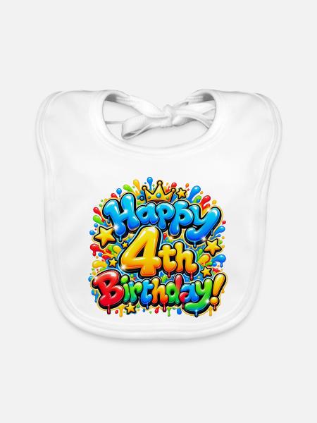 Herzlichen Glückwunsch zum 4. Geburtstag Graffiti: Großartige Straßenparty! - Baby Bio-Lätzchen - Weiß - Vorne
