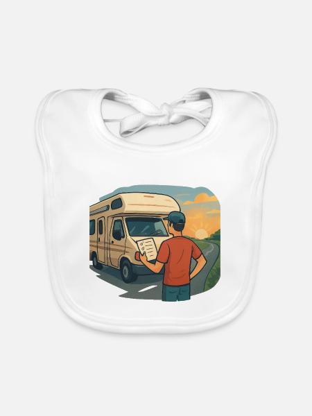 Geschenk für Wohnmobil-Neulinge zur ersten Tour - Baby Bio-Lätzchen - Weiß - Vorne