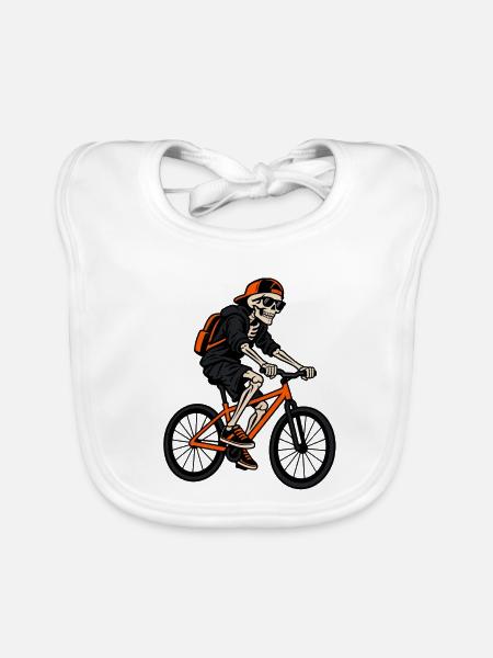 Lustiges Fahrrad Skelett – Halloween Biker - Baby Bio-Lätzchen - Weiß