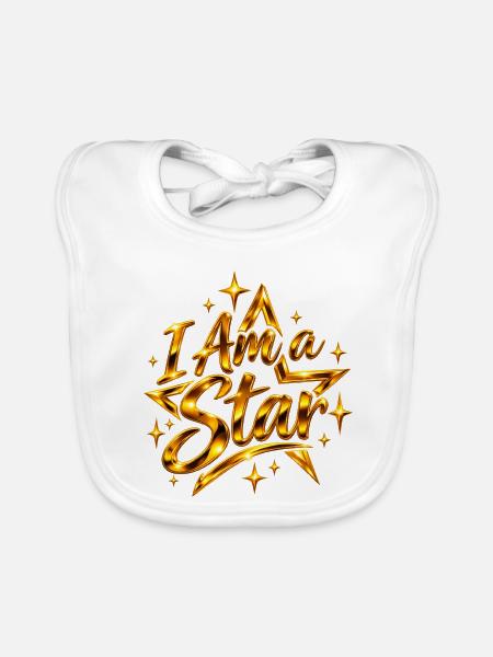 Ich bin ein Star: Goldener Glitzer - Baby Bio-Lätzchen - Weiß - Vorne