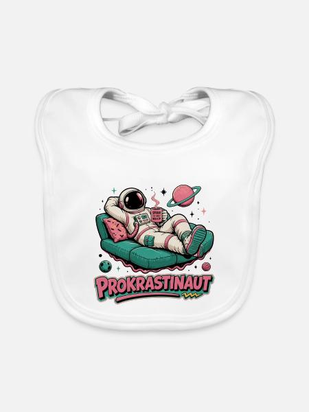 Prokrastinaut auf dem Sofa im All - Baby Bio-Lätzchen - Weiß - Vorne