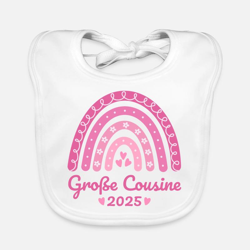 Boho Regenbogen rosa Große Cousine 2025 Baby Bio-Lätzchen