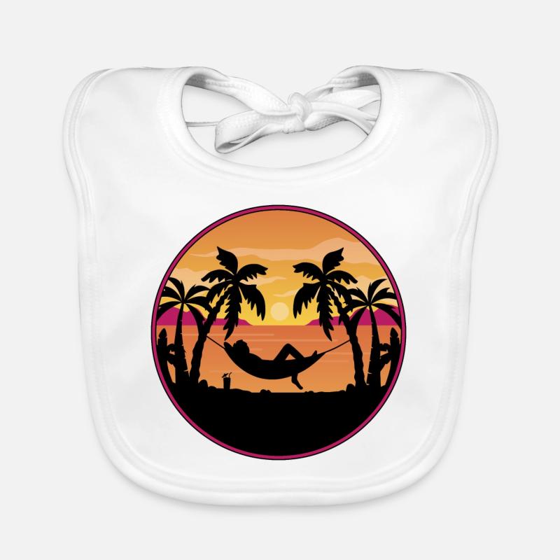 Palmiers avec hamac sur la plage - coucher de soleil Bavoir bio Bébé