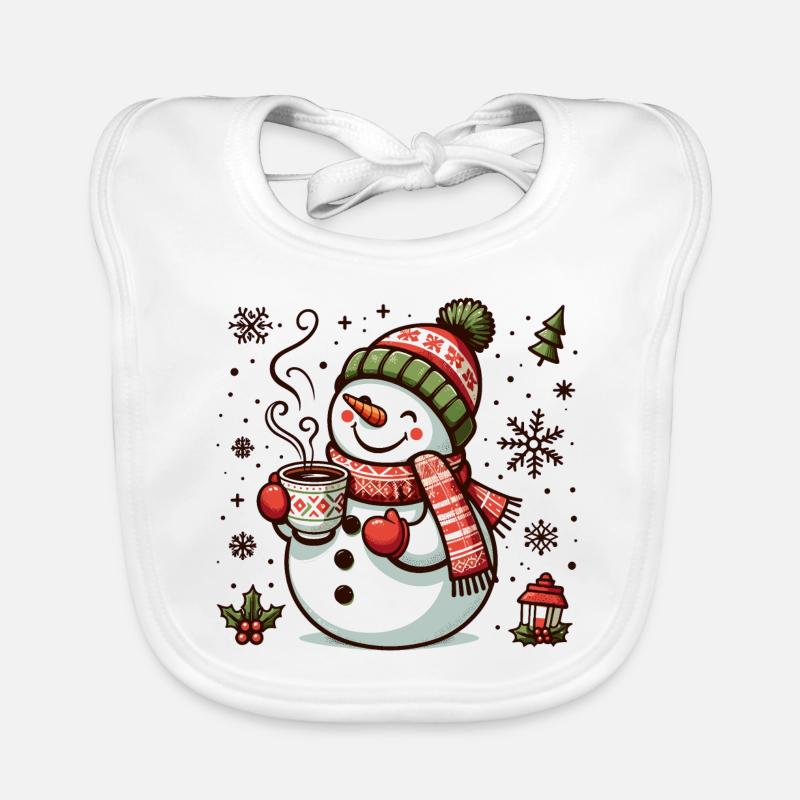 SNOWMAN COLD DRINK HEAT COFFEE TEA WINTER Organic Baby Bibs