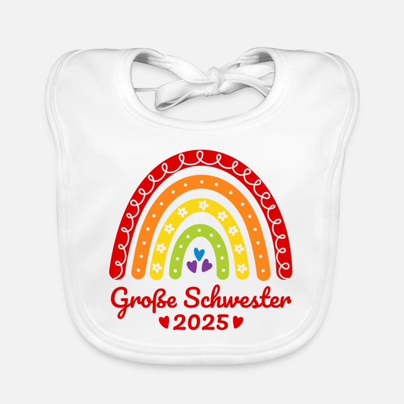 Geschwister Boho Regenbogen Große Schwester 2025 Baby Bio-Lätzchen