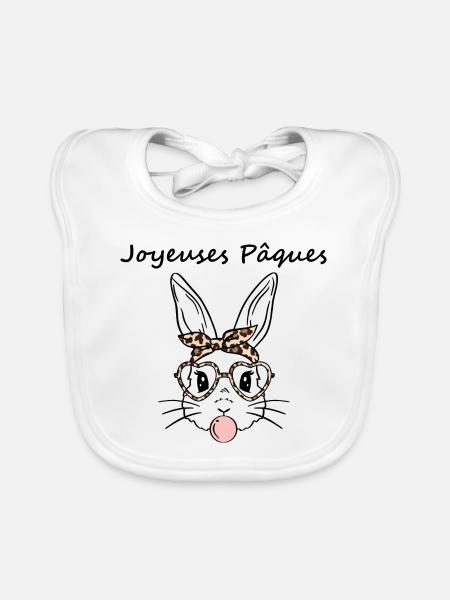 Joyeuses paques avec un petit lapin - Bavoir bio Bébé - blanc - Devant